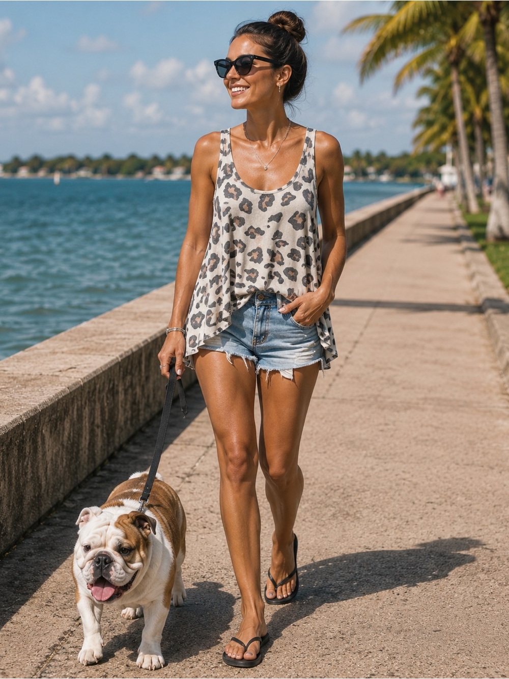 Leopard-Print Racerback Tank Top - Cream & Brown